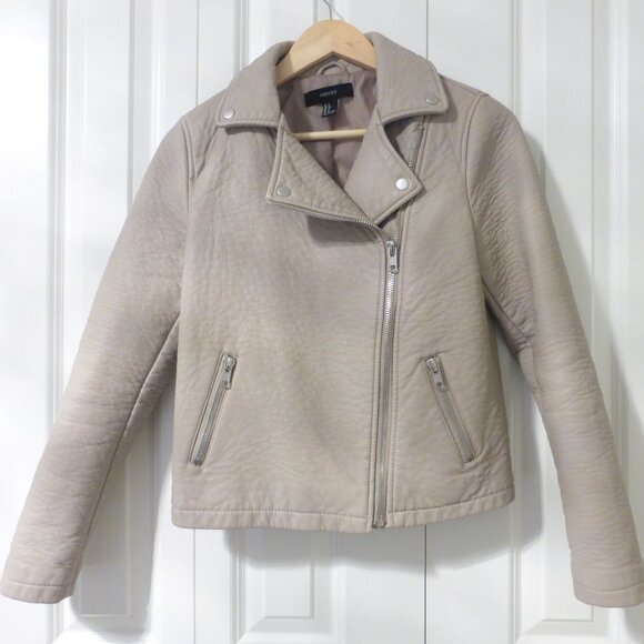 FOREVER 21 textured taupe oversized faux leather moto jacket - Picture 1 of 8